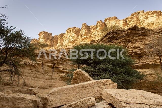 A rock cliff in the Sha'ib Luha valley south of Riyadh, Saudi Arabia