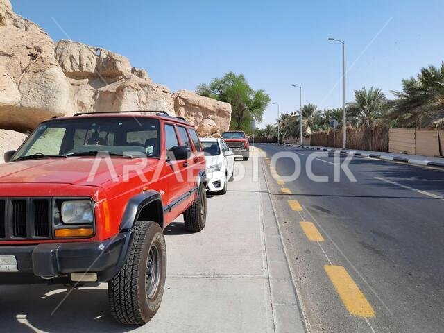 H, SAUDI ARABIA - Aug 20, 2021: The location near Al Qarah Mountains, in Al Hofuf, Saudi Arabia during daylight
