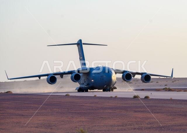 A U.S. Air Force C-17 Globemaster III lands on the runway at Prince Sultan Air Base, Kingdom of Saudi Arabia, prior to being loaded with cargo and personnel Aug. 18, 2021. The 378th Air Expeditionary Wing is providing air support, logistical capabilities, manpower and resources to U.S. Air Forces Central in support of non-combatant evacuation operations in Afghanistan. A U.S. Air Force C-17 Globemaster III lands on the runway at Prince Sultan Air Base, Kingdom of Saudi Arabia, prior to being loaded with cargo and personnel Aug. 18, 2021. The 378th Air Expeditionary Wing is providing air support, logistical capabilities, manpower and resources to U.S. Air Forces Central in support of non-combatant evacuation operations in Afghanistan.