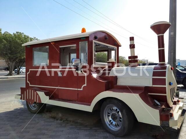 HOFUF AL HASA, SAUDI ARABIA - Aug 20, 2021: A modified car with train engine design outdoors in Saudi Arabia