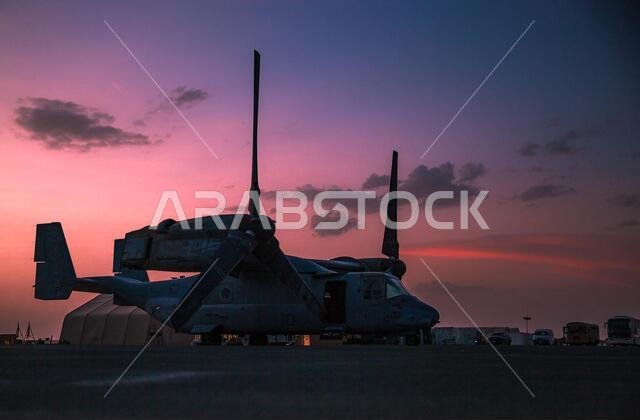 An MV-22 Osprey from Marine Medium Tiltrotor Squadron 364 (VMM-364), sits on a tarmac in the Kingdom of Saudi Arabia on July 18, 2021. The MV-22 is the main mode of transportation for all tactical recovery of aircraft and personnel missions, and an extremely important part of the Special Purpose Marine Air-Ground Task Force’s crisis response operations. An MV-22 Osprey from Marine Medium Tiltrotor Squadron 364 (VMM-364), sits on a tarmac in the Kingdom of Saudi Arabia on July 18, 2021. The MV-22 is the main mode of transportation for all tactical recovery of aircraft and personnel missions, and an extremely important part of the Special Purpose Marine Air-Ground Task Force’s crisis response operations.