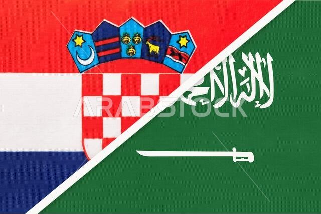 كرواتيا والمملكة العربية السعودية، رمز الدولة. الأعلام الوطنية الكرواتية مقابل العربية.