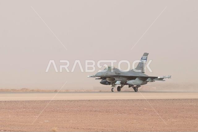 A U.S. Air Force F-16 Fighting Falcon takes off during a partner nation integration mission with the Royal Saudi Air Force at Prince Sultan Air Base, Kingdom of Saudi Arabia, June 17, 2021. U.S. Air Forces Central aircraft regularly work with coalition and partner nations to test their collective counter-UAS capabilities to ensure the security and stability of regional airspace.