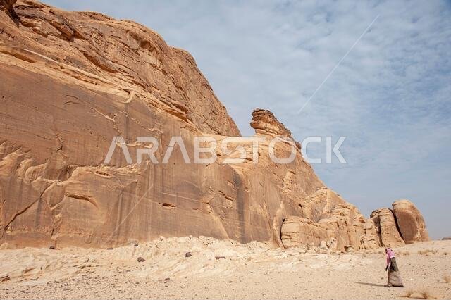 Sandstone rock formations of crazy shapes in the desert near Medina and AlUla and Madain Saleh in Saudi Arabia