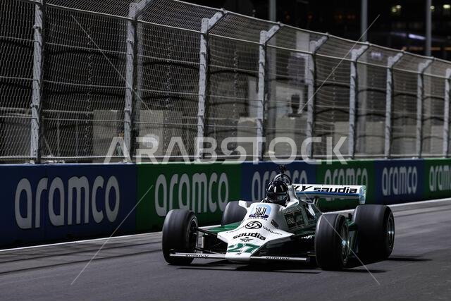 Damon Hill (GBR) Sky Sports Presenter drives the Williams Racing FW07. 02.12.2021. Formula 1 World Championship, Rd 21, Saudi Arabian Grand Prix, Jeddah, Saudi Arabia, Preparation Day. Photo credit should read: XPB/Press Association Images. Damon Hill (GBR) Sky Sports Presenter drives the Williams Racing FW07. 02.12.2021. Formula 1 World Championship, Rd 21, Saudi Arabian Grand Prix, Jeddah, Saudi Arabia, Preparation Day. Photo credit should read: XPB/Press Association Images.