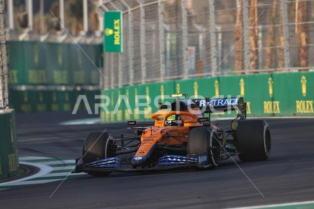 لاندو نوريس (بريطانيا) ماكلارين MCL35M. 3 ديسمبر 2021، بطولة العالم للفورمولا 1، الجولة 21، جائزة السعودية الكبرى، جدة، المملكة العربية السعودية، يوم التجارب الحرة. حقوق الصورة محفوظة لـ: XPB/Press Association Images.
