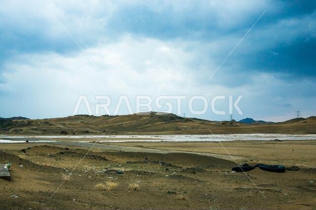 A rainy day at makkah desert, saudi arabia