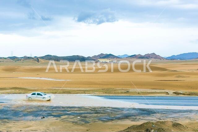 A rainy day at makkah desert, saudi arabia