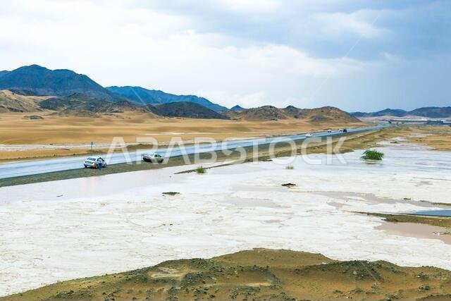 A rainy day at makkah desert, saudi arabia