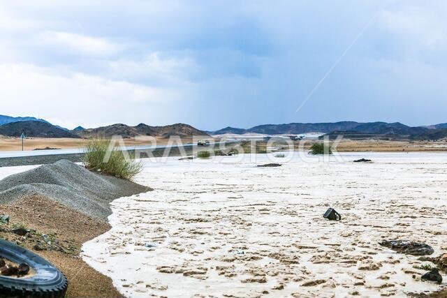 A rainy day at makkah desert, saudi arabia