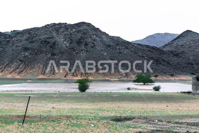 A rainy day at makkah desert, saudi arabia