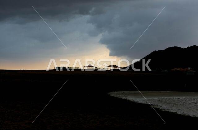 A rainy day at makkah desert, saudi arabia