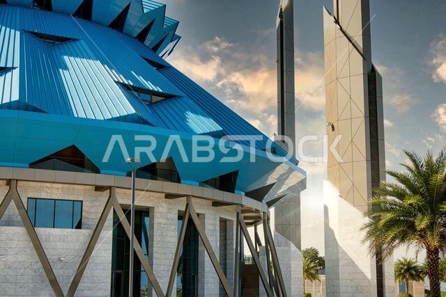MALé, MALDIVES - Apr 16, 2021: King Salman Mosque One side Closeup  View, Male, Maldives