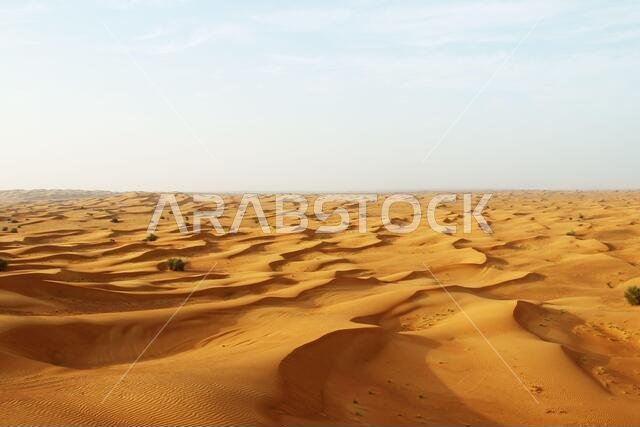 Sand dunes and blue sky. Desert landscape in Dubai, UAE