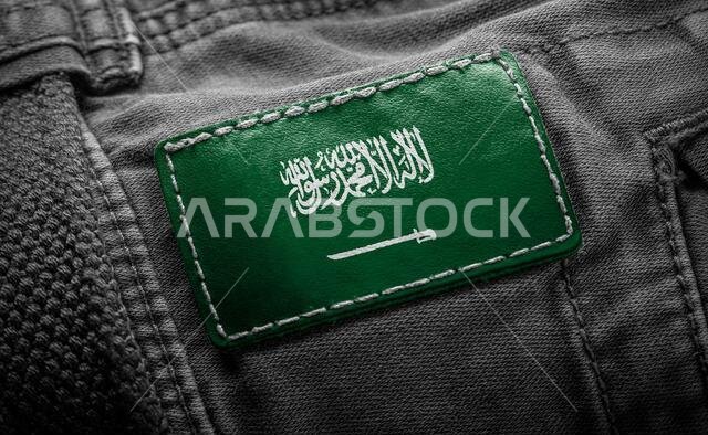 Tag on dark clothing in the form of the flag of the Saudi Arabia