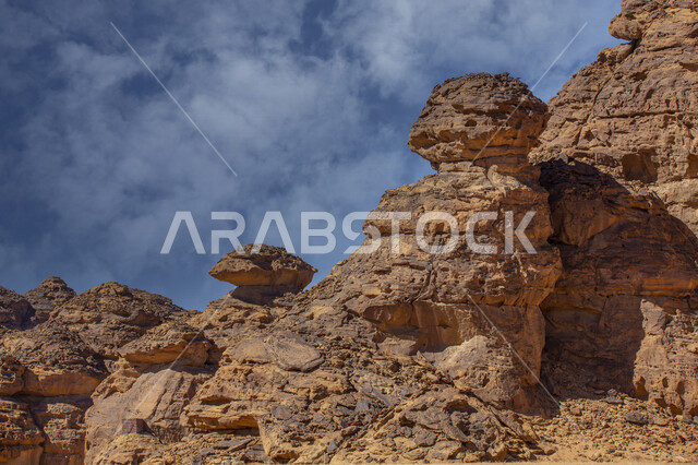 Natural rock formations and formations in the city of Al-Ula in the Kingdom of Saudi Arabia, historical and archaeological tourist attractions, the beauty of desert nature, rocky mountains in Al-Ula Governorate, tourism in Saudi Arabia