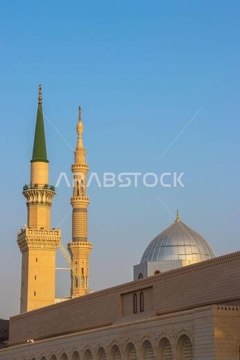 مئذنة على الطراز العثماني التركي في المدينة المنورة. مآذن المسجد النبوي. المدينة المنورة
