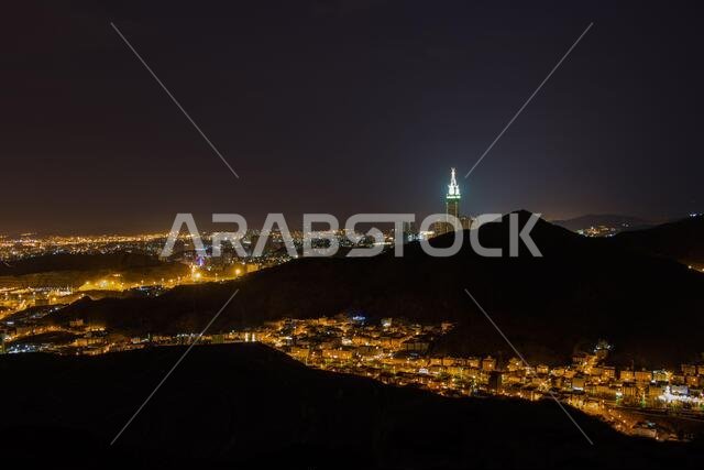 Mecca City view from Mount Nour. Night scene before sunrise. Mecca - Saudi Arabia: August 2018