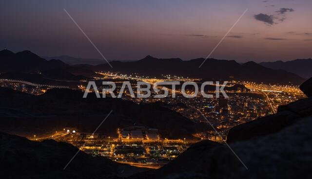 Mecca city at sunrise. View from Mount Thawr or Sawr or Thur.