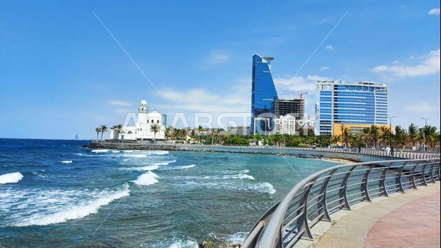 Jeddah, Saudi Arabia - April 23, 2021: Beautiful view of Jeddah beach -  Red Sea corniche