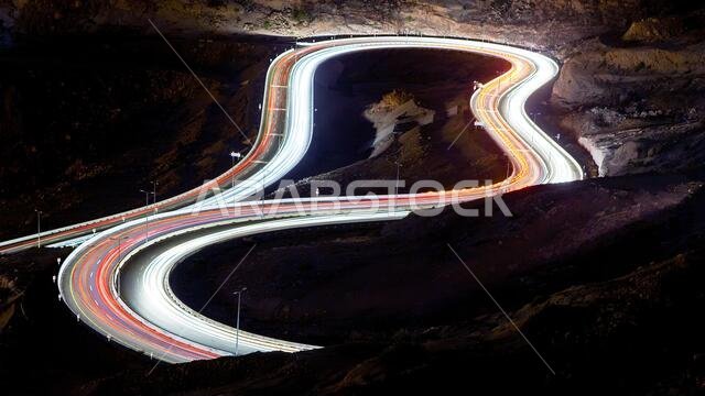 Zig zag road Traffic light trials at Al Hada Mountains, Taif - Saudi Arabia.