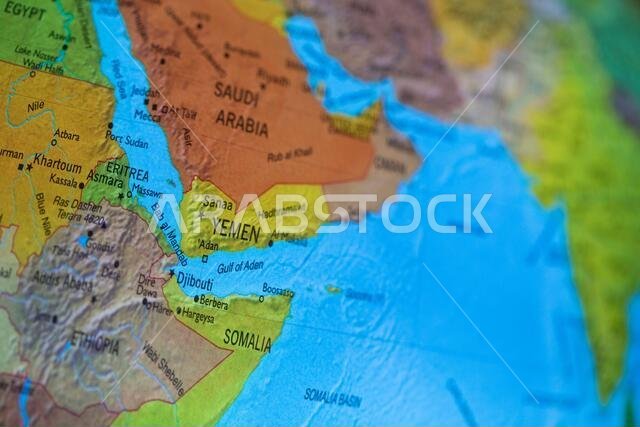 Map of the Gulf of Aden on a globe