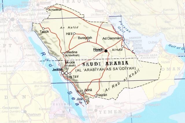 خريطة المملكة العربية السعودية مُبرزة من المخطط