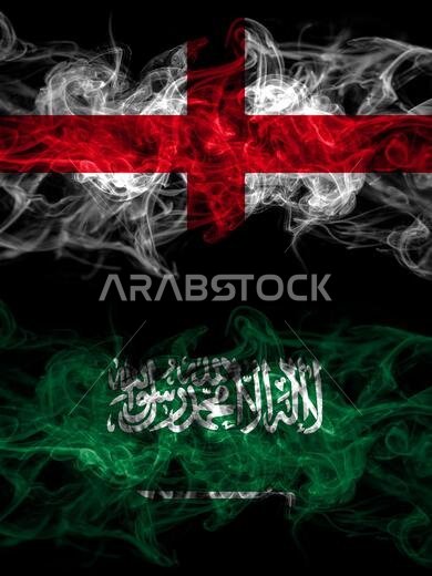 علم إنجلترا، والعلم الإنجليزي، وعلم المملكة العربية السعودية، والدول العربية مع تأثير دخاني علم إنجلترا، والعلم الإنجليزي، وعلم المملكة العربية السعودية، والدول العربية مع تأثير دخاني