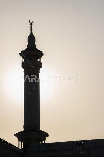 Silhouette of minaret of Grand Mosque in Makkah