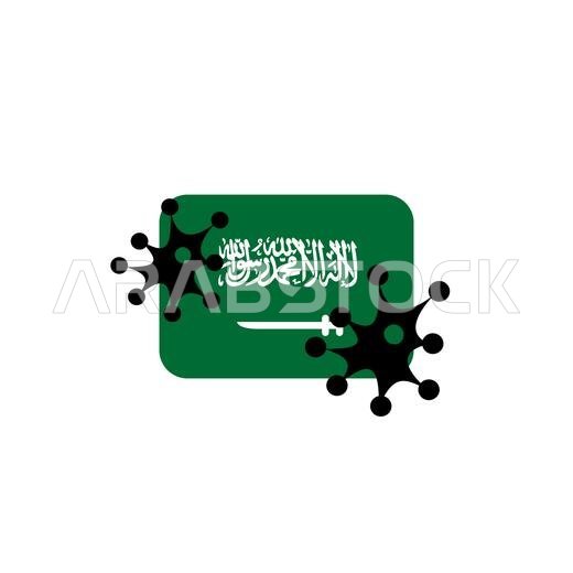 Saudi Arabia hit by Coronavirus. Covid-19 impact nationwide. Virus attack on Saudi Arabia flag concept illustration on white background