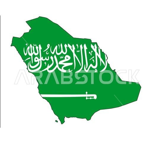 Illustration of the map of Saudi Arabia with the flag isolated on a white background