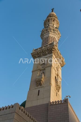 المئذنة الجميلة للمسجد النبوي في المدينة المنورة. المباني والعمارة الإسلامية