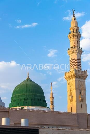 المدينة المنورة أو المسجد النبوي أو المسجد النبوي. القبة الخضراء الشهيرة. المدينة المنورة