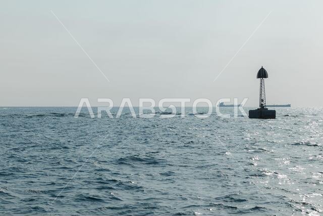 Beacon marks the border of ships fairway to Jeddah port. Persian Gulf, Saudi Arabia