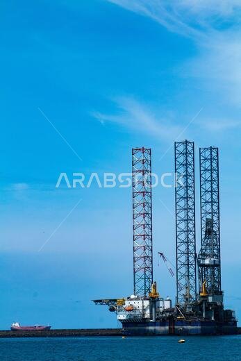 An offshore oil rig site in the Gulf of Guinea near the coast of Limbe, Cameroon. This plant refines and supplies fuel to the whole of Central Africa.
