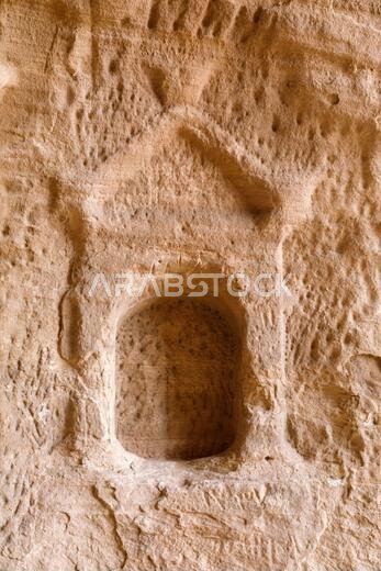Carvings of the Nabataean in the Siq of Jabal Ithlib in Al Ula, Saudi Arabia