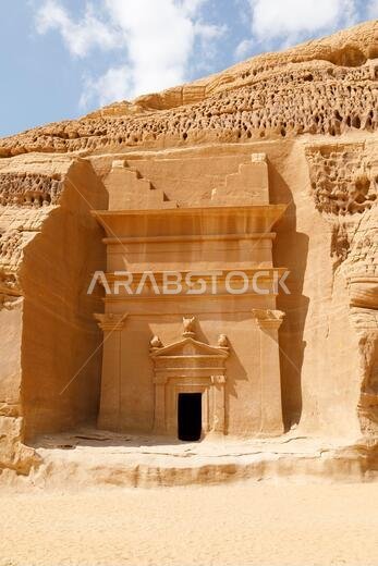 Jabal Al Banat, one of the largest clusters of tombs in Hegra with 29 tombs that have skillfully carved facades on all sides of the sandstone rock, Al
