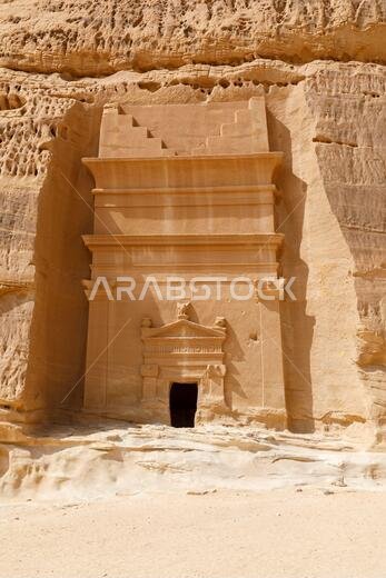Jabal Al Banat, one of the largest clusters of tombs in Hegra with 29 tombs that have skillfully carved facades on all sides of the sandstone rock, Al