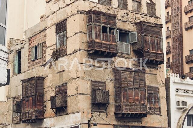 منزل خشبي عربي قديم في المدينة التاريخية في البلد، جدة