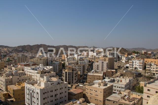 Typical arabic architecture in Mecca city. Outskirts of Mecca city. Poverty and social issue in Saudi Arabia.