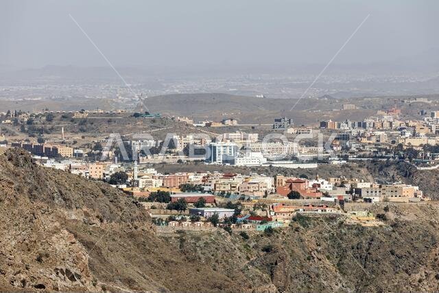 Abha, Saudi Arabia, February 24 2020: City of Abha in the southeast of Saudi Arabia is located on a high plateau directly on the edge of a valley