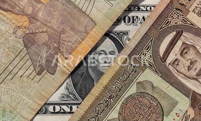 دولار أمريكي واحد وريال سعودي قديم واحد و50 قرشًا مصريًا لأغراض التصميم
