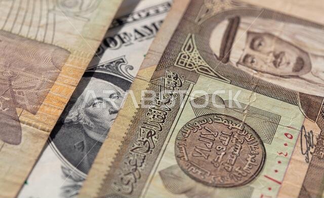 دولار أمريكي واحد وريال سعودي قديم واحد و50 قرشًا مصريًا لأغراض التصميم