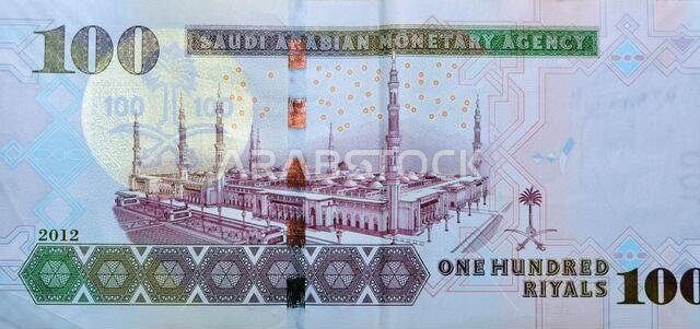 Saudi Arabia 100 riyals banknote 2009, The Saudi riyal is the currency of Saudi Arabia, selective focus of Saudi kingdom one hundred riyals cash