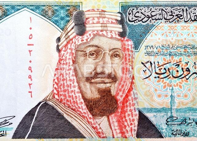 Saudi Arabia 20 riyals banknote, The Saudi riyal is the currency of Saudi Arabia, selective focus of Saudi kingdom twenty riyals cash