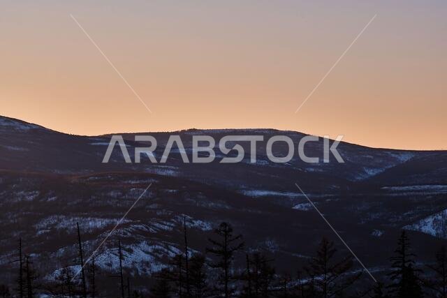 Sunset among the mountains on the road Lidoga-Vanino Khabarovsk territory