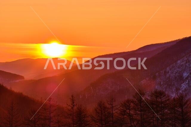 Sunset among the mountains on the road Lidoga-Vanino Khabarovsk territory