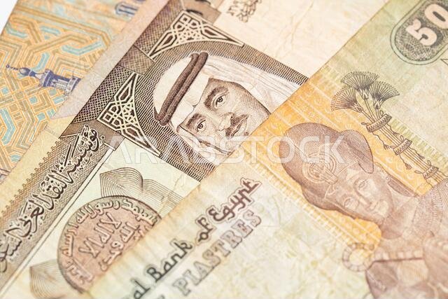 ريال سعودي قديم، و25 و50 قرشًا مصريًا لأغراض التصميم