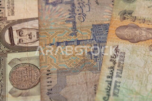 old one riyal of Saudi Arabia, 25 and 50 piastres of Egypt for design purpose