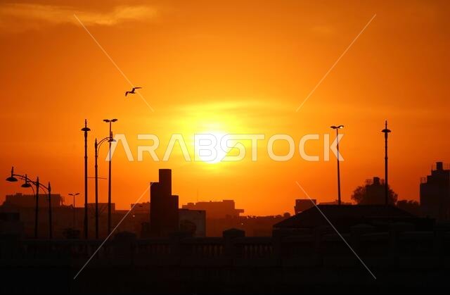 غروب الشمس مع مناظر جدة الطبيعية